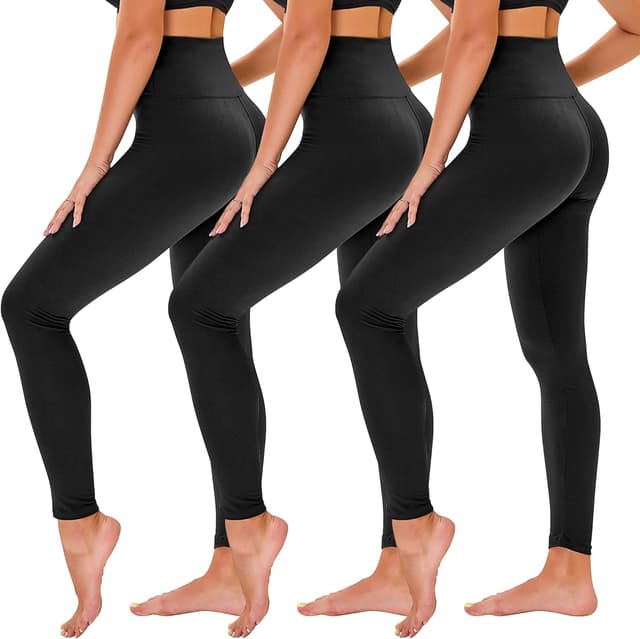 Detalle de TNNZEET 3-Pack High-Waisted Tummy Control Leggings for Women (Black) with Pockets