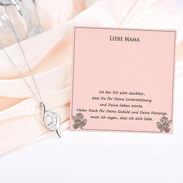 Detalle de USEEDOVIA Herz Halskette mit Doppelherz-Anhänger (Zirkonia) – Geschenk für Mama, Oma, Schwester & beste Freundin