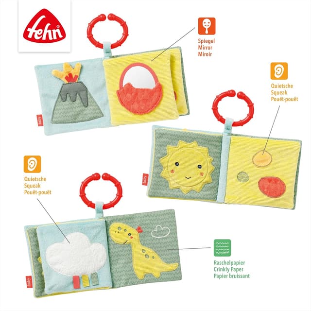 Detalle de Fehn Soft Bilderbuch Happy Dino – Baby Fühlbuch aus Stoff mit Tier-Motiven (0+ Monate)