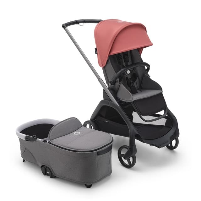 Detalle de Bugaboo Dragonfly Duo carro base grafito, capota rojo amanecer 🚼