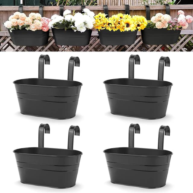 Detalle de 4pcs hanging flower pots, black metal planters