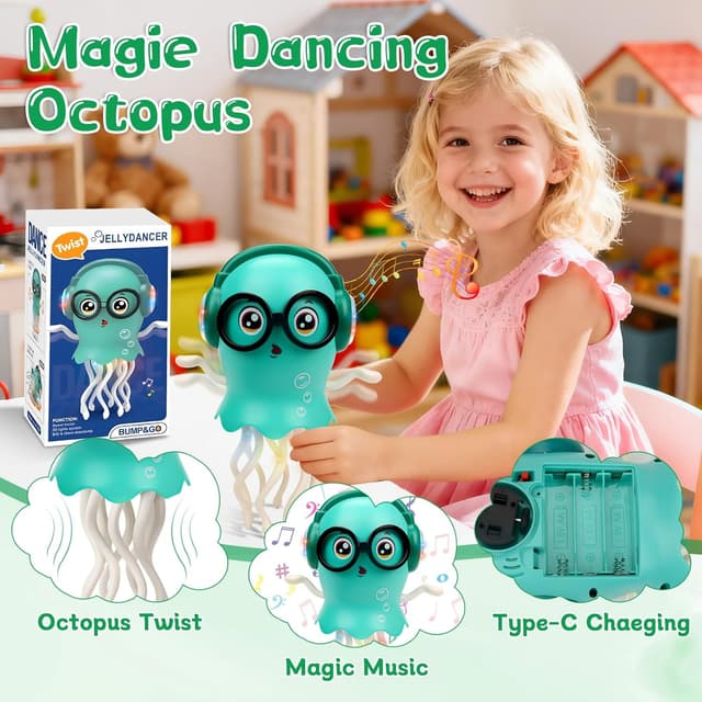 Detalle 2 de Dancing Jellyfish Baby Toy – Interactive crawling tummy time toy with music & lights