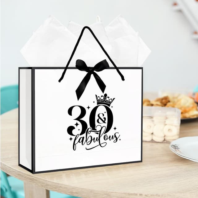 Detalle 2 de 30th Birthday Gift Bag with Tissue Paper and Card (28 x 10 x 20 cm) – Medium Unisex Party Gift Bag