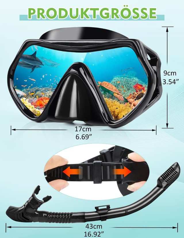 Detalle 2 de Hydomi Schnorchelset Erwachsene mit 180° Sichtfeld
