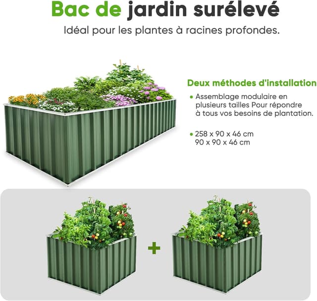 Detalle 2 de Jardinière surélevée galvanisée KING BIRD 256,5 x 91,4 x 45,7 cm : 2 méthodes d’installation