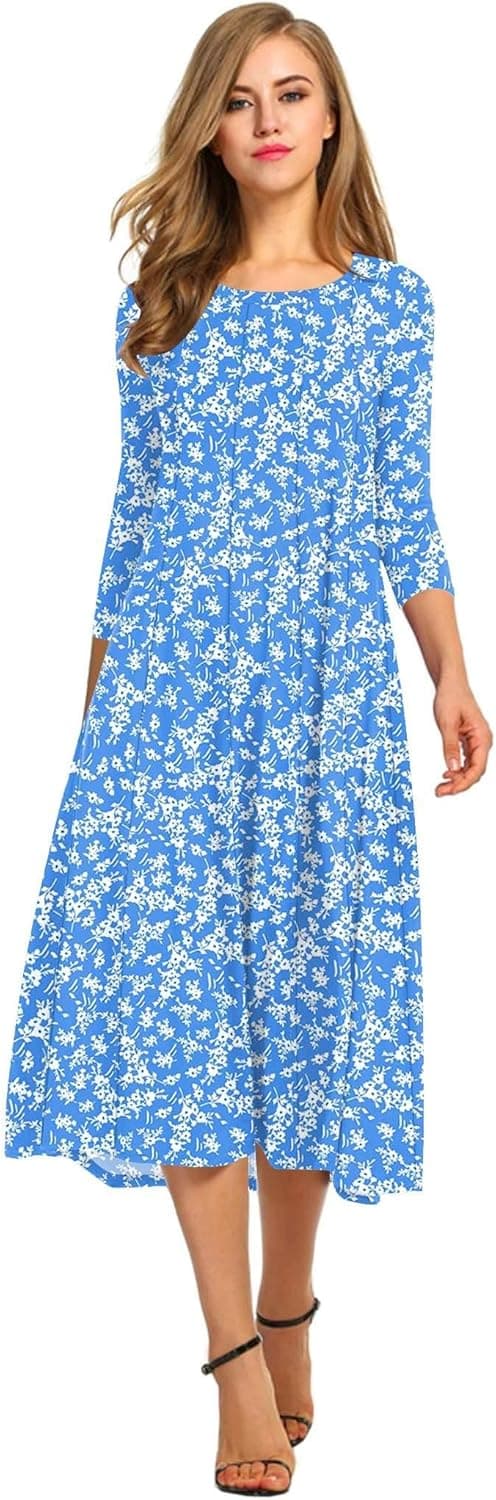 Detalle de HOTOUCH Women’s 3/4 Sleeve A-Line & Flare Midi Dress with Swing Hem