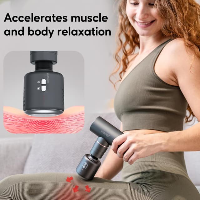 Detalle de Arboleaf Mini Massage Gun with Heat and Cold (up to 45°C hot / 8°C cold) with carrying case