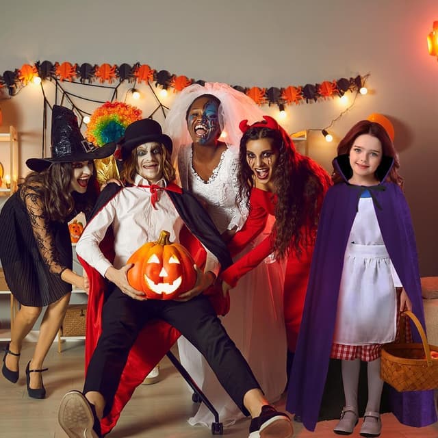 Thumbnail 6 de AOOWU Mantello Vampiro Bambini doppio lato 90 cm, collo alto unisex per Halloween e cosplay