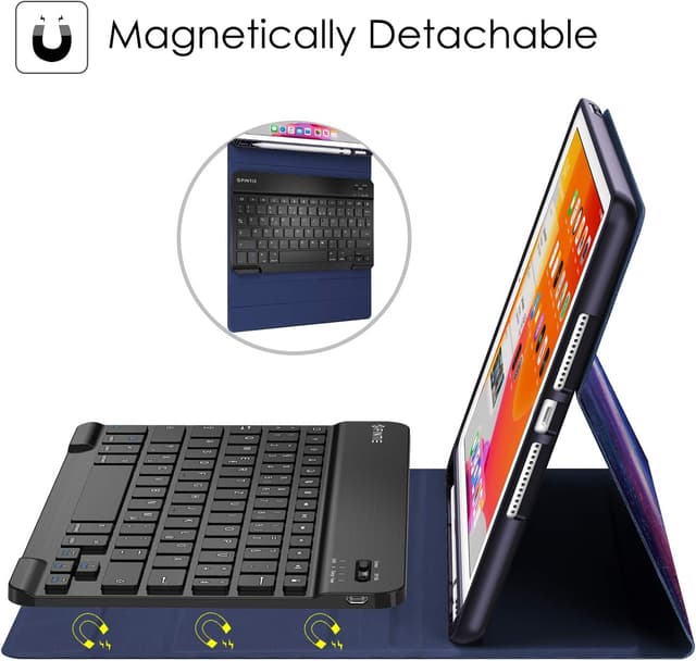 Detalle de FINTIE Tastatur Hülle für iPad 10,2 Zoll (9./8./7. Gen., 2019–2021) mit QWERTZ, Pencil-Halter und magnetischer Bluetooth-Tastatur