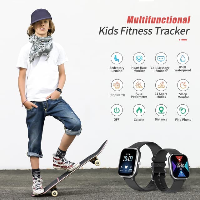 Detalle 2 de HENGTO Fitness Tracker Attività Bambini IP68 smartwatch con monitor frequenza cardiaca e sonno (6-16 anni)