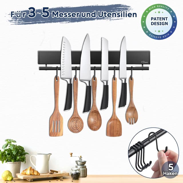 Detalle de Dmore Barra Magnética de 30 cm con 5 Ganchos 🧲