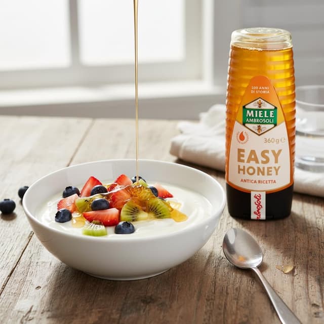 Detalle de Ambrosoli Easy Honey 360 g – miele in flacone squeeze con dosatore salvagoccia
