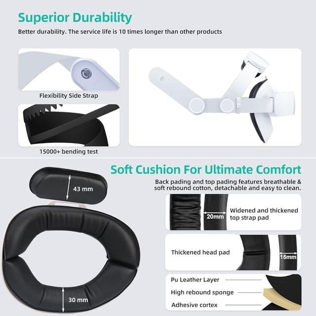 Detalle de Noiposi Head Strap for Meta Quest 3s/3/Quest 2 with double knobs and flip hinge replacement