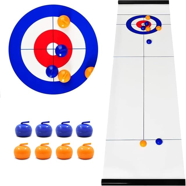 Detalle de MEETOZ Tabletop Curling Game (portable team board game) with 16 curling stones