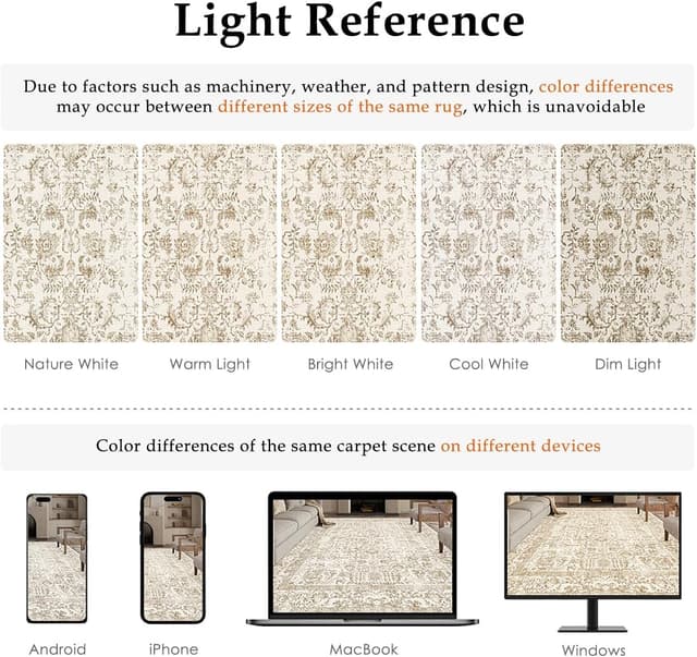 Detalle 2 de HUGEAR Vintage Brown Low Pile Area Rug (Washable, Non-Slip) 300x400cm