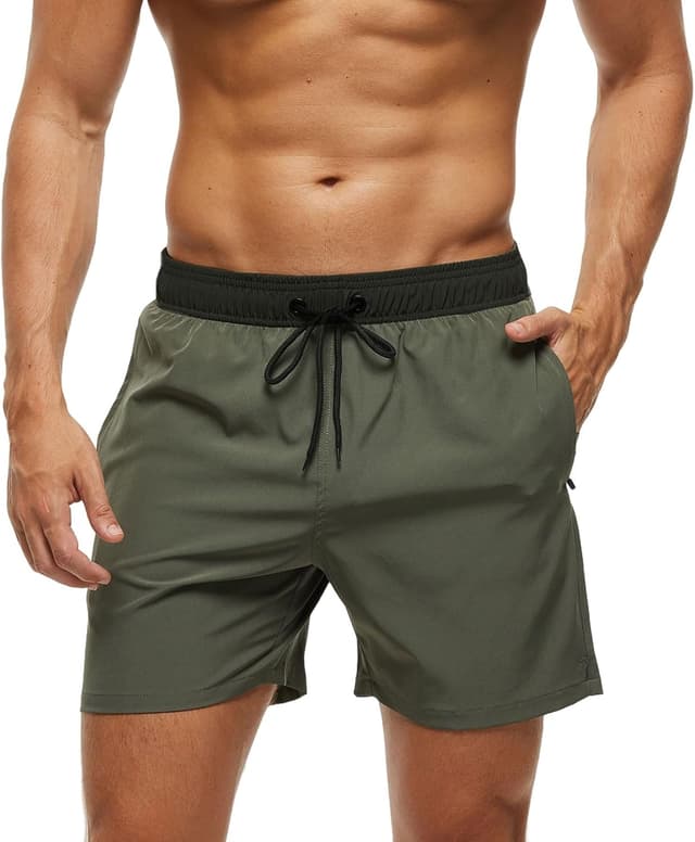 Detalle de Shorts de bain homme avec poches zippées et séchage rapide – maillot de bain homme à doublure maille et cordon réglable