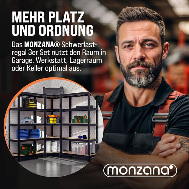 Thumbnail 6 de Monzana 3er Set Schwerlastregal Eckregal (2625 kg) mit MDF-Platten, schwarz – modular & steckbar