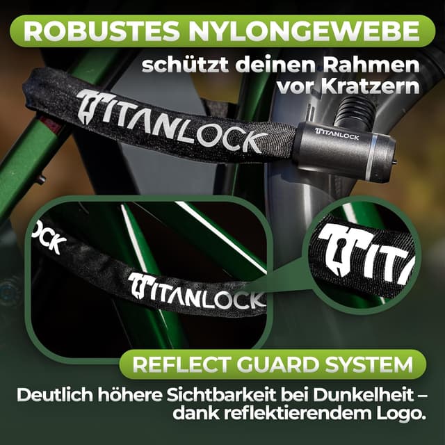 Detalle de TITANLOCK Fahrrad-Kettenschloss mit Reflektionsschutz (Sicherheitsstufe 7/10) – leicht transportierbar & rostfrei