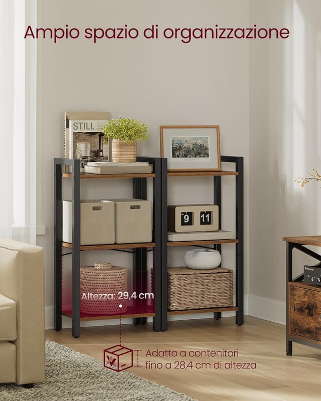 Detalle de VASAGLE scaffale a 3 ripiani LLS098K02 stile industriale marrone vintage e nero inchiostro