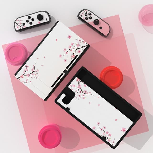 Detalle 2 de eXtremeRate Full Set Faceplate Skin Decals Stickers & Screen Protector Kit – Falling Cherry Blossom for Nintendo Switch