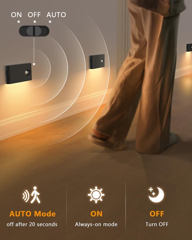 Detalle de WILLED LED-Nachtlicht mit Bewegungsmelder (4er-Set) – aufladbare USB-Treppenlichter mit 3 Modi