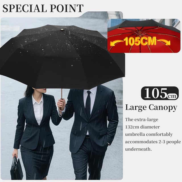 Detalle 2 de erised's bifrost Large Business Travel Folding Golf Umbrella with Auto Open/Close, UPF50+ and Zip Sleeve