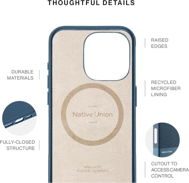 Detalle de Native Union (Re)Classic Case 3.0 for iPhone 16 – MagSafe compatible with drop protection up to 6ft (Navy)