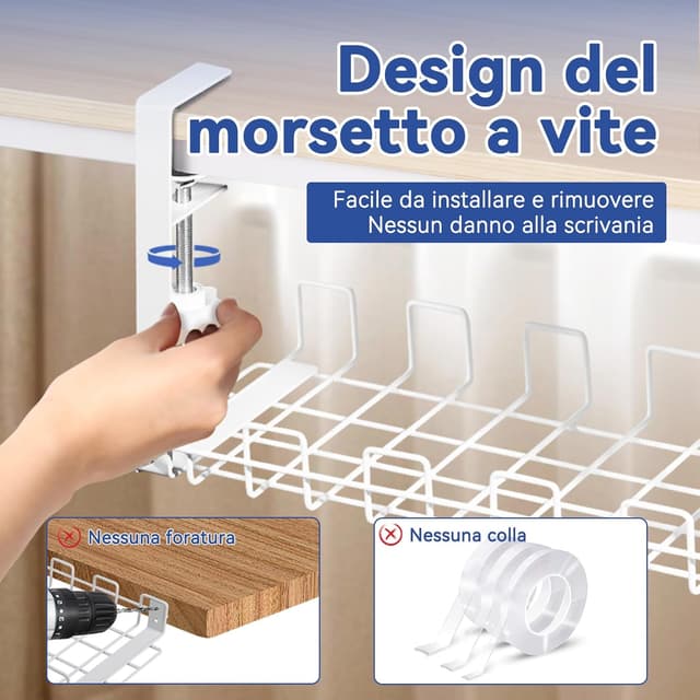 Detalle de HOMMAND raccogli cavi da scrivania in metallo per sotto il tavolo (bianco)