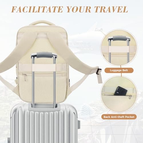 Detalle de BAHIWOM mochila de cabina Ryanair 40x20x25 cm (20L) impermeable antirrobo con bolsillo para portátil de 14” – Beige
