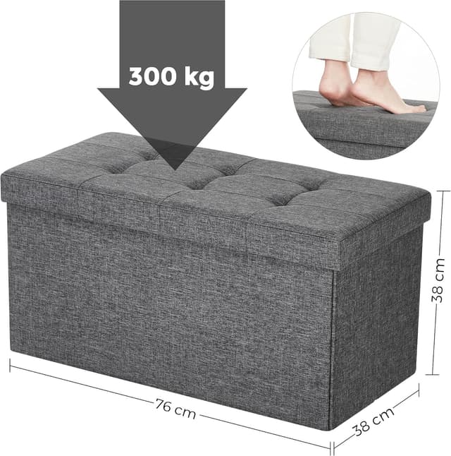 Detalle de SONGMICS MAZIE LSF47K Cassapanca pouf contenitore pieghevole da 76 cm, grigio scuro