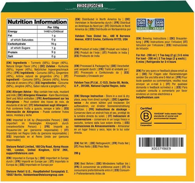 Thumbnail 8 de VAHDAM Turmeric Ginger Tisana ☕ 100 Bolsitas Pura y Natural