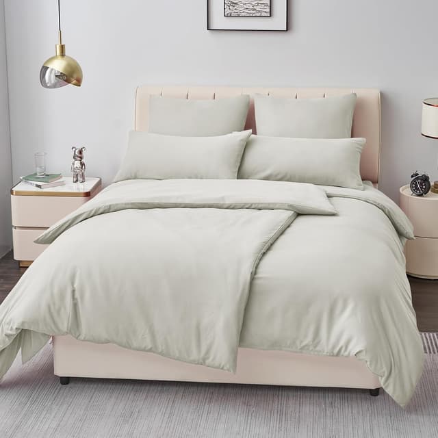 Detalle de Aisbo Bettwäsche 135x200 4-teilig Beige aus Mikrofaser (ÖKO-TEX) mit Reißverschluss