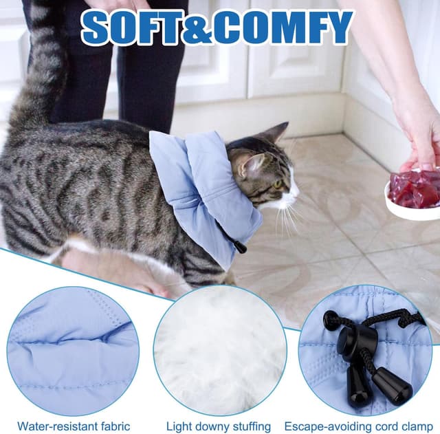 Detalle de Elisabethanisches Halsband für Katzen nach OP – weiche, einstellbare Halskrause (Hellblau, M)