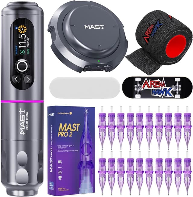Detalle de Mast Archer2 Wireless Tattoo Kit con motore brushless Mcore-R1, display smart e batteria 2000 mAh