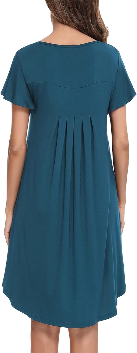 Detalle 2 de Uniexcosm Chemise de nuit femme en coton avec col rond et manches courtes évasées