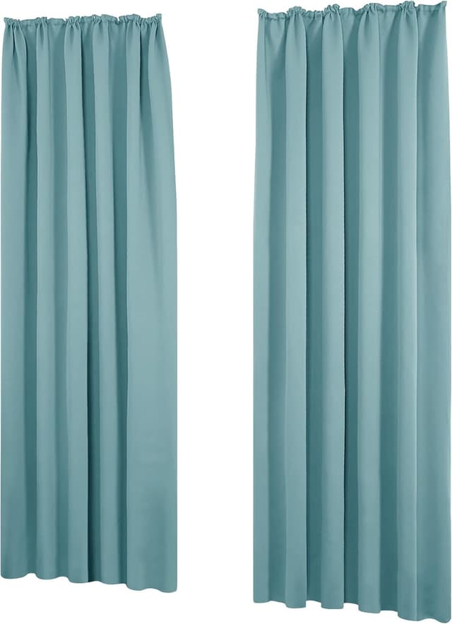 Detalle de Deconovo tende oscuranti termiche con nastro a matita, set da 2 pannelli 140x175 cm (blu cielo)