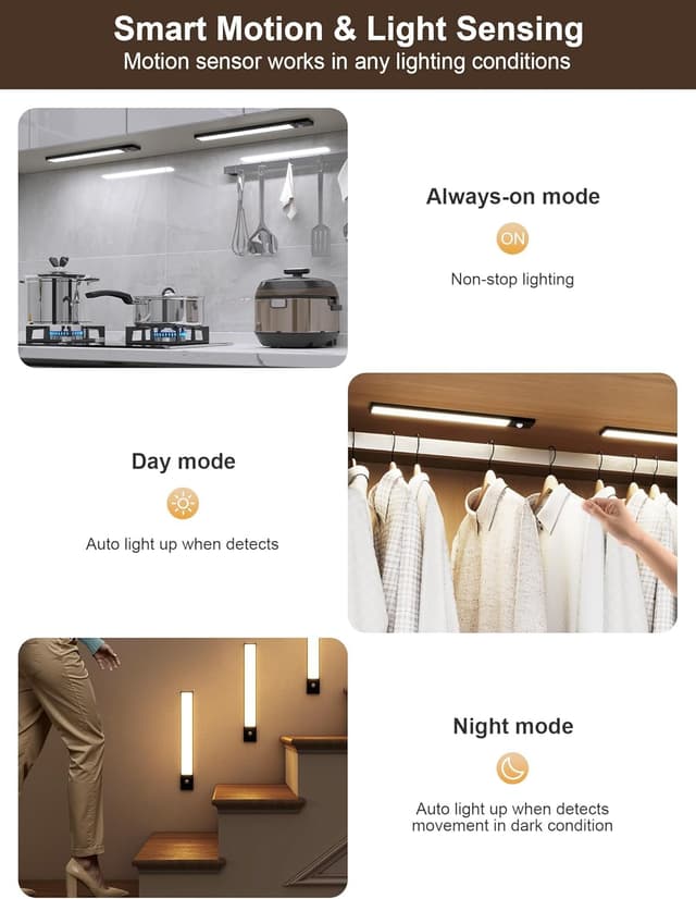 Detalle de 2er-Set magnetische Schrankbeleuchtung (20 cm) mit 70 LEDs, Bewegungsmelder, dimmbar & Fernbedienung, 3 Farbtemperaturen