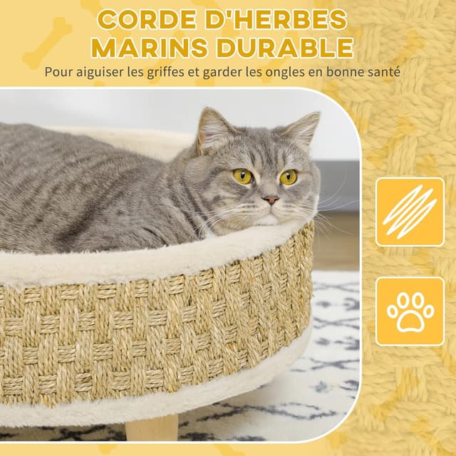 Detalle de PawHut Panier rond pour chien sur pied (style cosy chic) avec coussin intégré Ø 48 x 24,5H cm beige