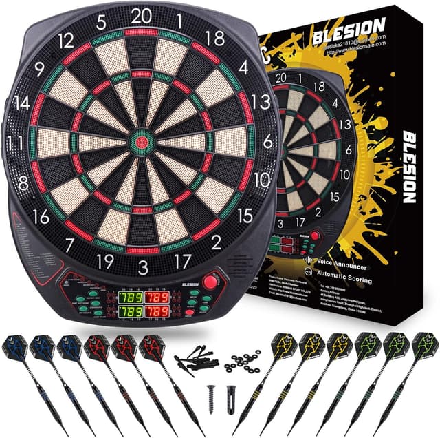 Detalle de Elektronische Dartscheibe mit LED-Display, 12 Pfeilen und 27 Spielen – Elektronische Dartboard für bis zu 16 Spieler