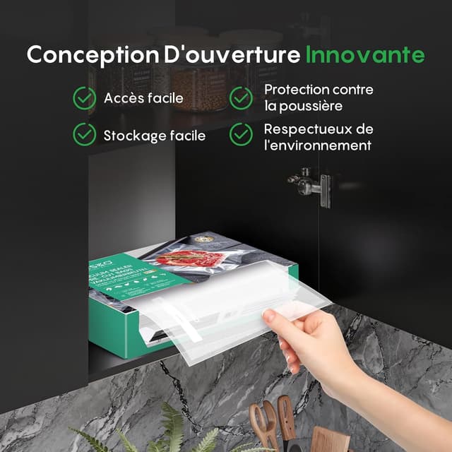 Detalle de FRESKO Sacs sous vide alimentaire 20 x 30 cm – Lot de 120 sachets pour congélation, conservation et cuisson sous vide
