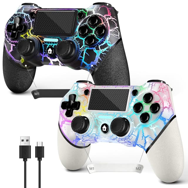 Detalle de AceGamer 2-Pack Wireless PS4 Controller (Hall Effect Joysticks, Back Buttons, RGB, Turbo, 3.5mm Audio Jack)