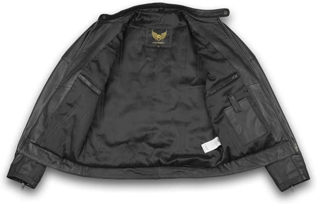 Detalle 2 de Leatherick Herren Premium Nappa Schafsleder Cafe Racer Bikerjacke in Braun/Schwarz