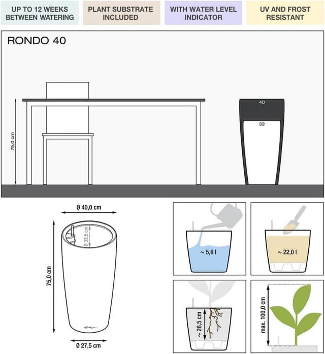 Thumbnail 1 de LECHUZA RONDO Premium 40 anthrazit 15743