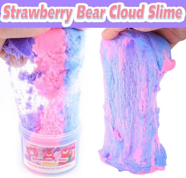 Detalle de Pink Cloud Slime Kit – Super Soft Strawberry Bear Scented Slime Set with Resin Charms (8 oz)
