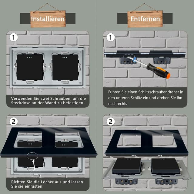 Thumbnail 6 de TAWOIA Lichtschalter 1-fach/2-Wege (Doppel-Schalter) Unterputz 86 × 157 mm in Schwarz