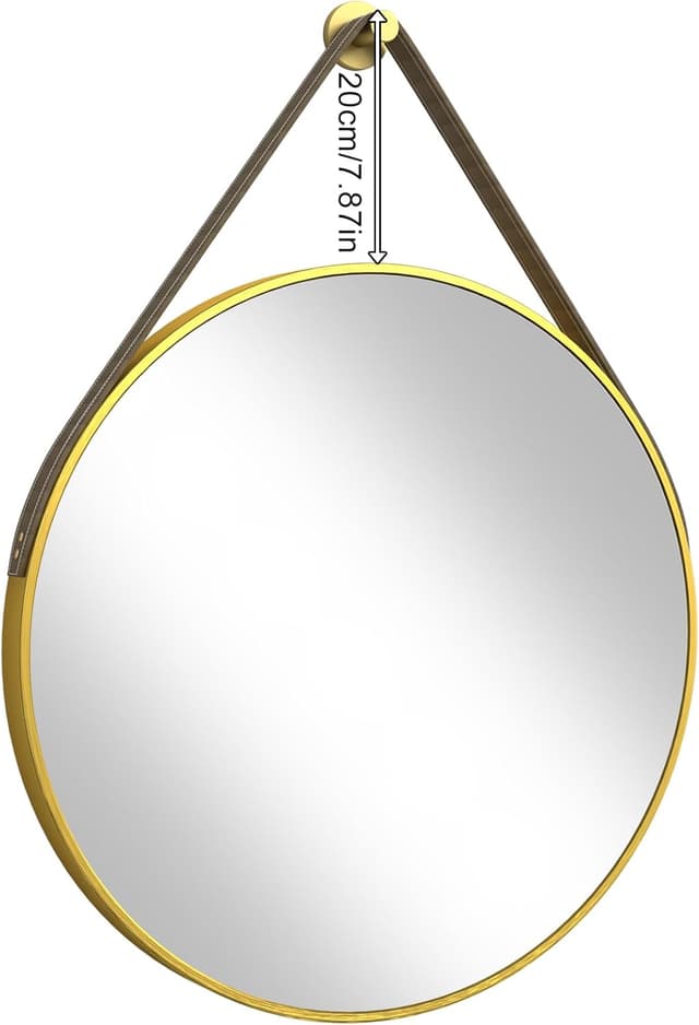 Detalle de Artloge Spiegel Rund Gold 80 cm – Wandspiegel mit Metallrahmen und Lederband