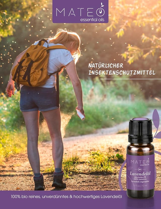Detalle de MateoEssentialOils Lavendelöl 100% rein & natürlich (Lavandula angustifolia) – Bio – 10 ml