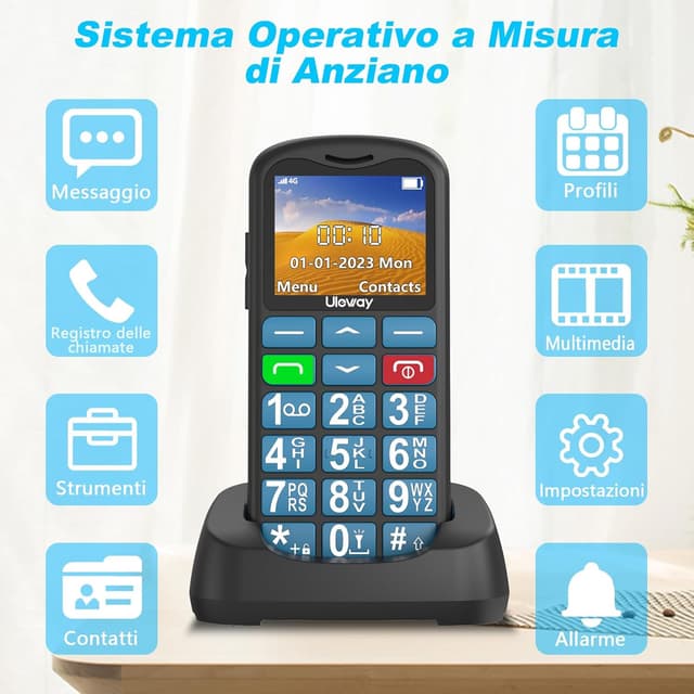 Detalle de Uleway Telefono Cellulare per Anziani 4G con Tasti Grandi e Tasto SOS, Nano SIM, USB-C, Display 1,77