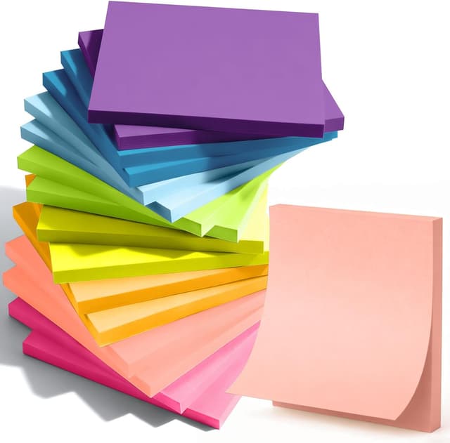 Detalle de 16 Blöcke Haftnotizen 76 x 76 mm – 1.600 bunte Klebezettel zum Beschriften, selbstklebend