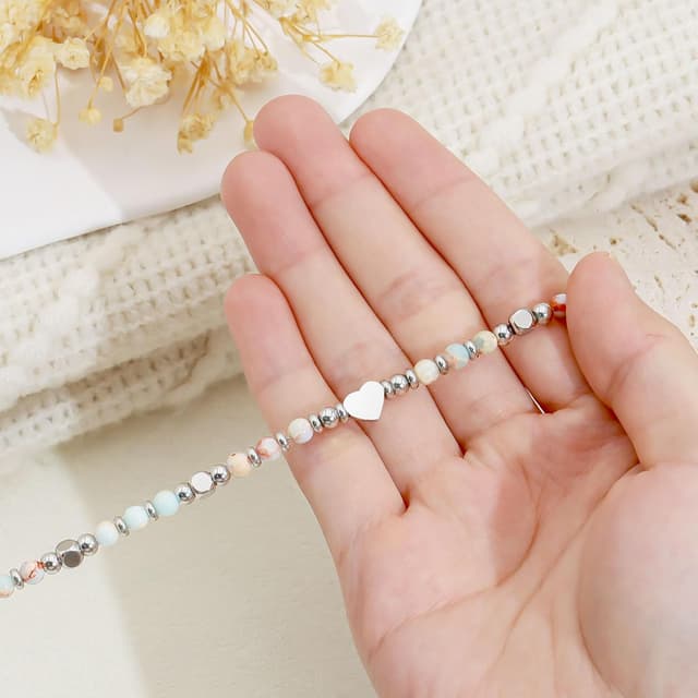 Detalle de Damen Perlenarmband mit Obsidian oder Tigerauge und Edelstahlperle – Silberfarben, nickelfrei, 18 cm + 5 cm Verlängerung